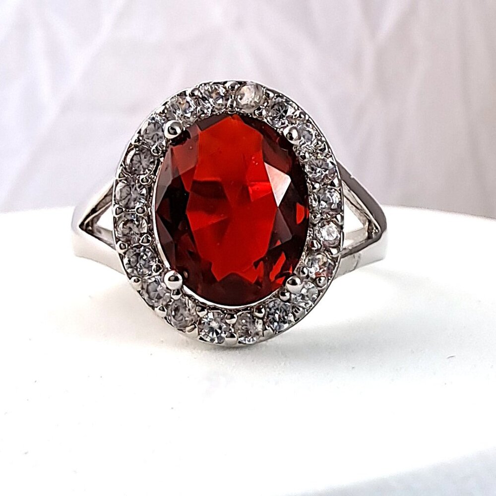Beautiful 18K White Gold Filled Red Halo Ring